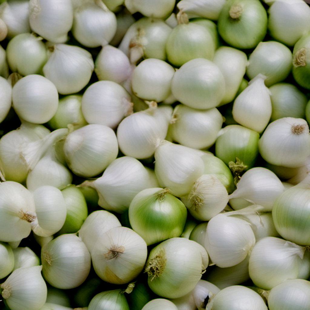 The image shows a close-up of a pile of peeled onions. The onions are small to medium in size and are white to light green in colour. They have a smooth, shiny surface and are tightly packed together. The background is filled with the onions, emphasizing their uniformity and clean appearance, ready for cooking or further preparation.