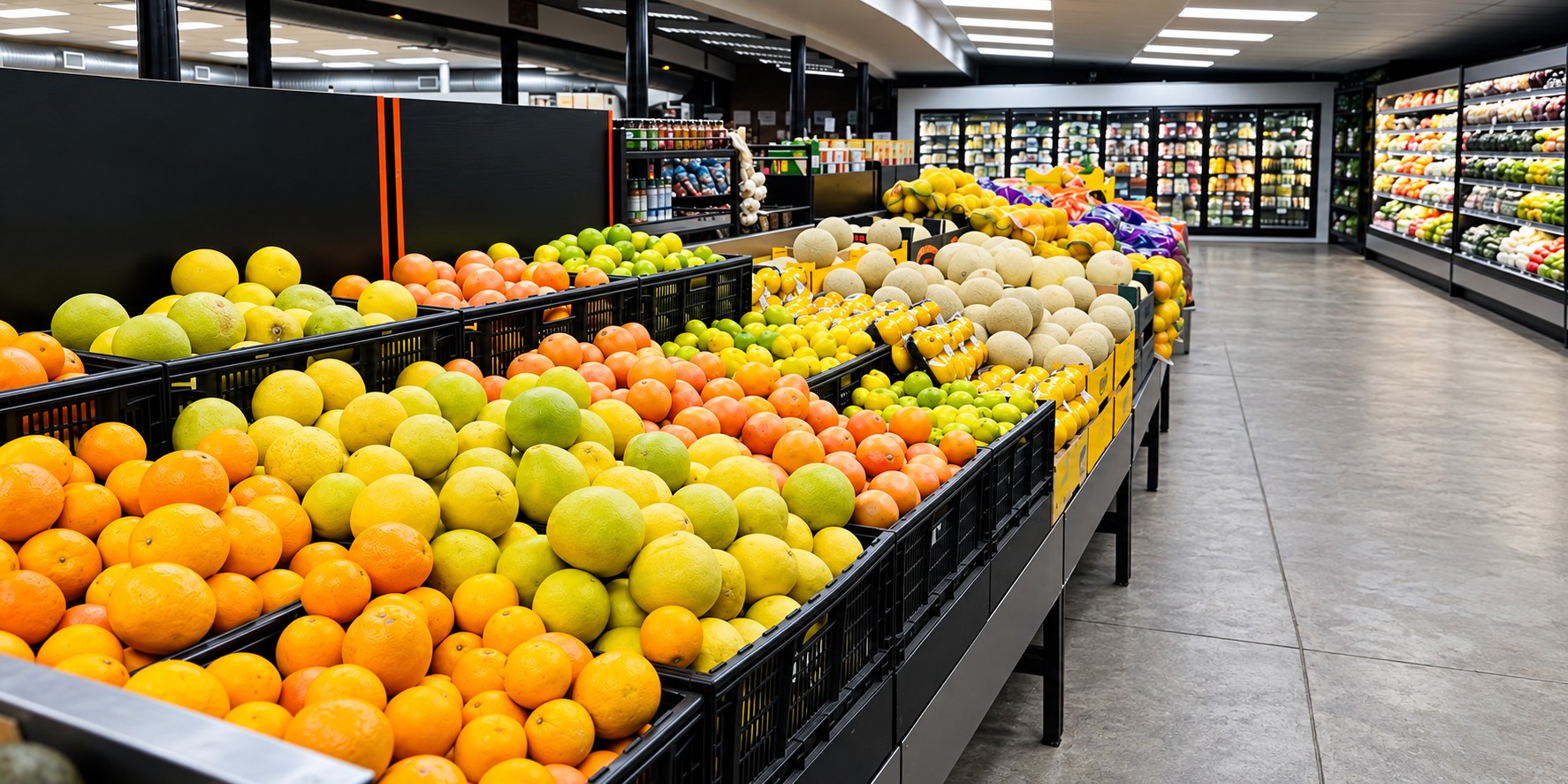 Fresh fruit displayed inside Honeydew Market Gardens