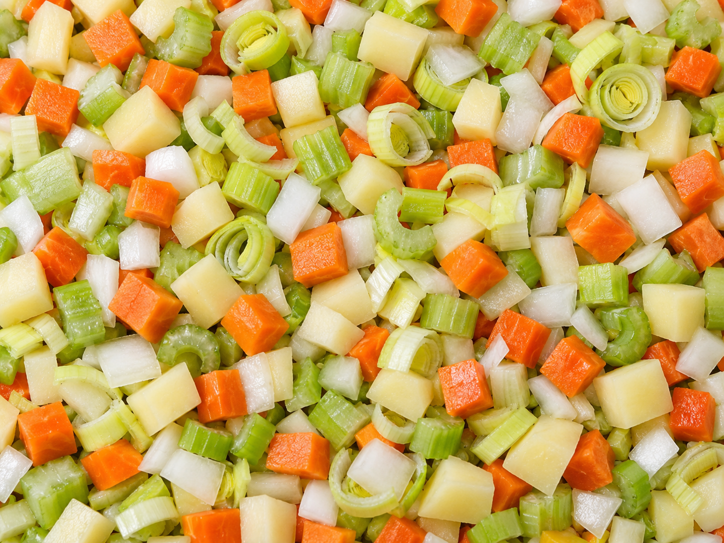 Diced vegetables prepared for soup
